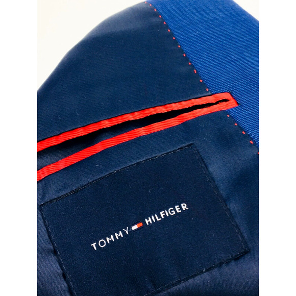 40R Tommy Hilfiger Mens 2 Button Blazer Jacket Pindot Navy Powder Blue - Picture 7 of 13